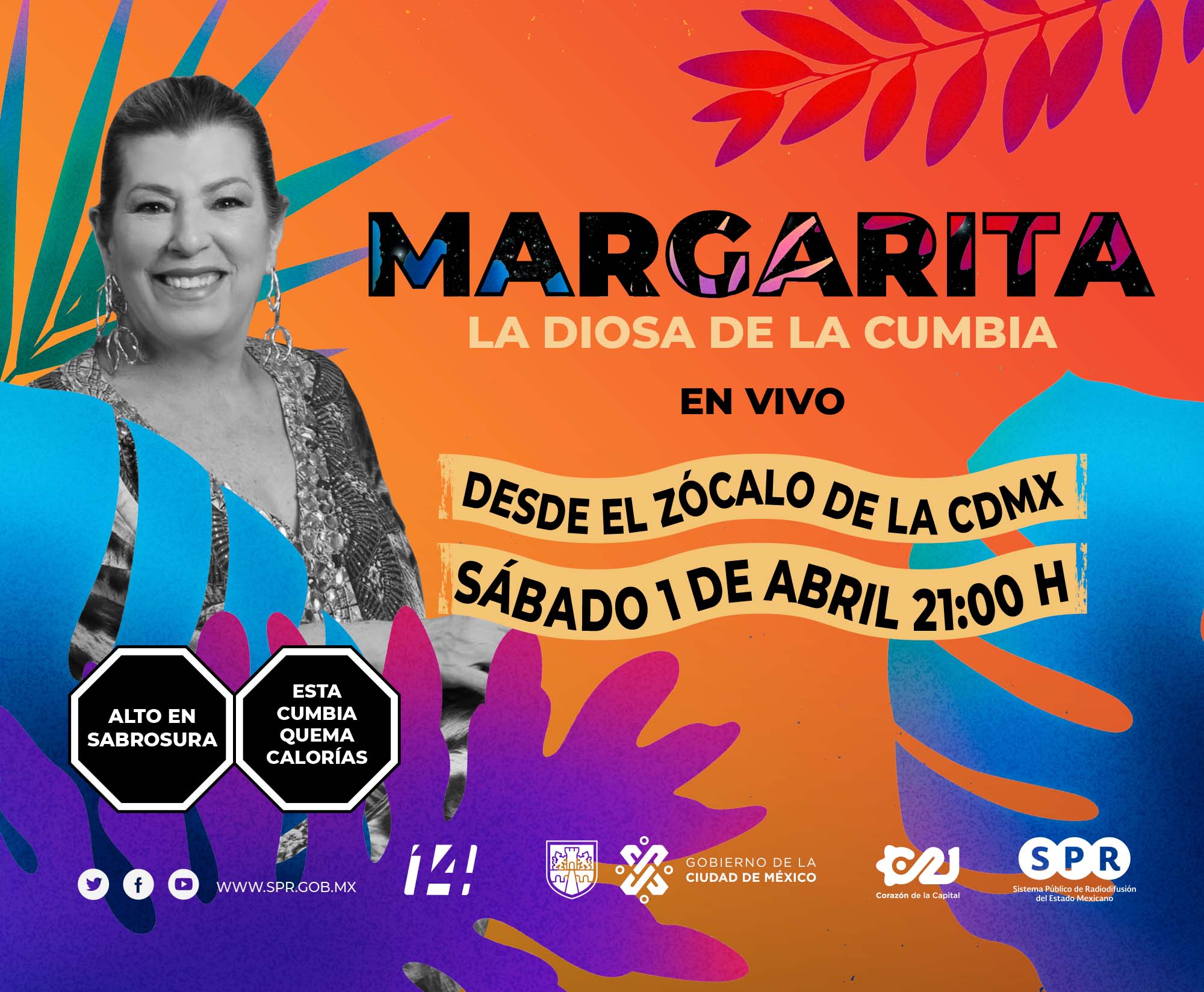 Canal Catorce del SPR, en colaboración con Capital 21, transmitirá en vivo el concierto de Margarita “La Diosa de la Cumbia”, el sábado 1 de abril